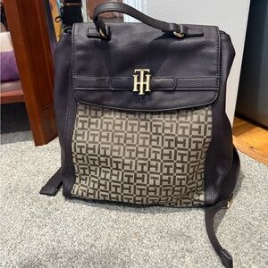 Tommy Hilfiger Black and Tan Patterned Men's Backpack
